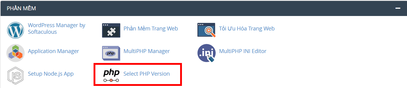 Chọn Select PHP Version