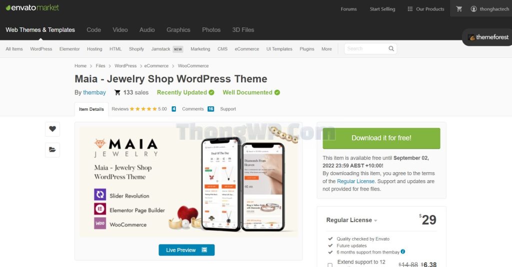 Tải Theme Maia Miễn phí từ Themeforest